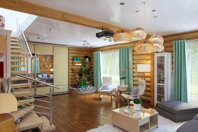 Давайте розглянемо популярні стилі, в яких оформляють інтер'єр і дизайн вітальні в дерев'яному будинку